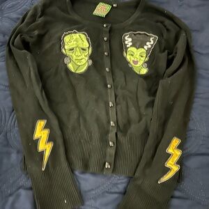 Too Fast Frankenstein and the Bride Green and Black Cardigan